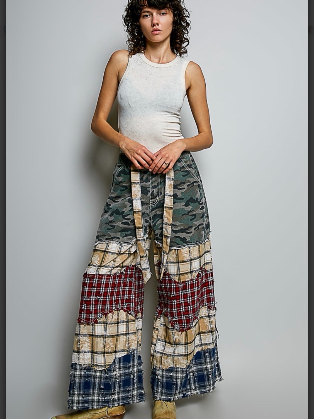 POL Camo Plaid Patchwork 2-Piece Set: Wide Leg Pants & Maxi Jacket - Picture 13 of 16